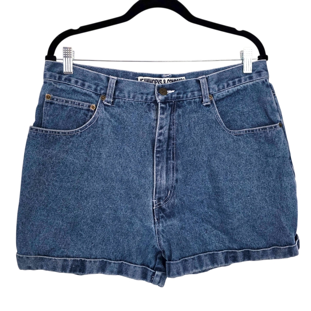 Vintage Jeanworks 34" Waist XL Cotton Denim Cuffed‎ Mom Shorts High Rise